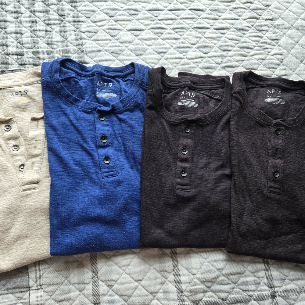 APT. 9 Men's Henley Shirt - Blue, Black, Cream